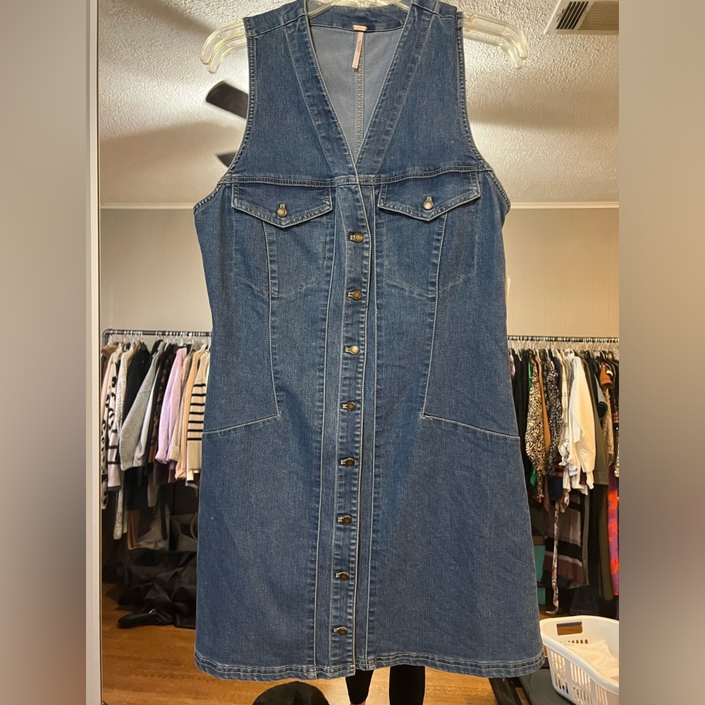 Free People Wandering Star Denim Mini Dress Size 12